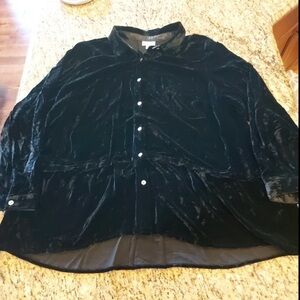 J Jill 2x Black Velvet Button-Up Shirt Jacket